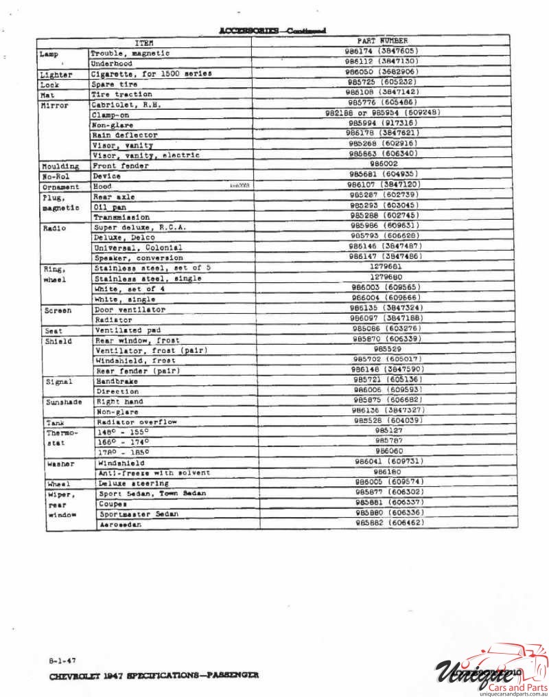1947 Chevrolet Specifications Page 44